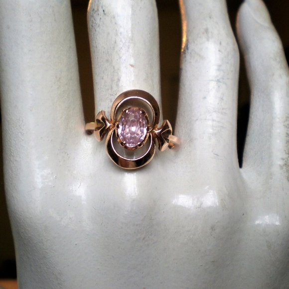 Vintage Original Russian Russia 14K 583 Rose Pink Gold Pink Purple Corundum RING - Picture 5 of 8